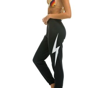 Aviator Nation Black Joggers with White Lightning Bolt